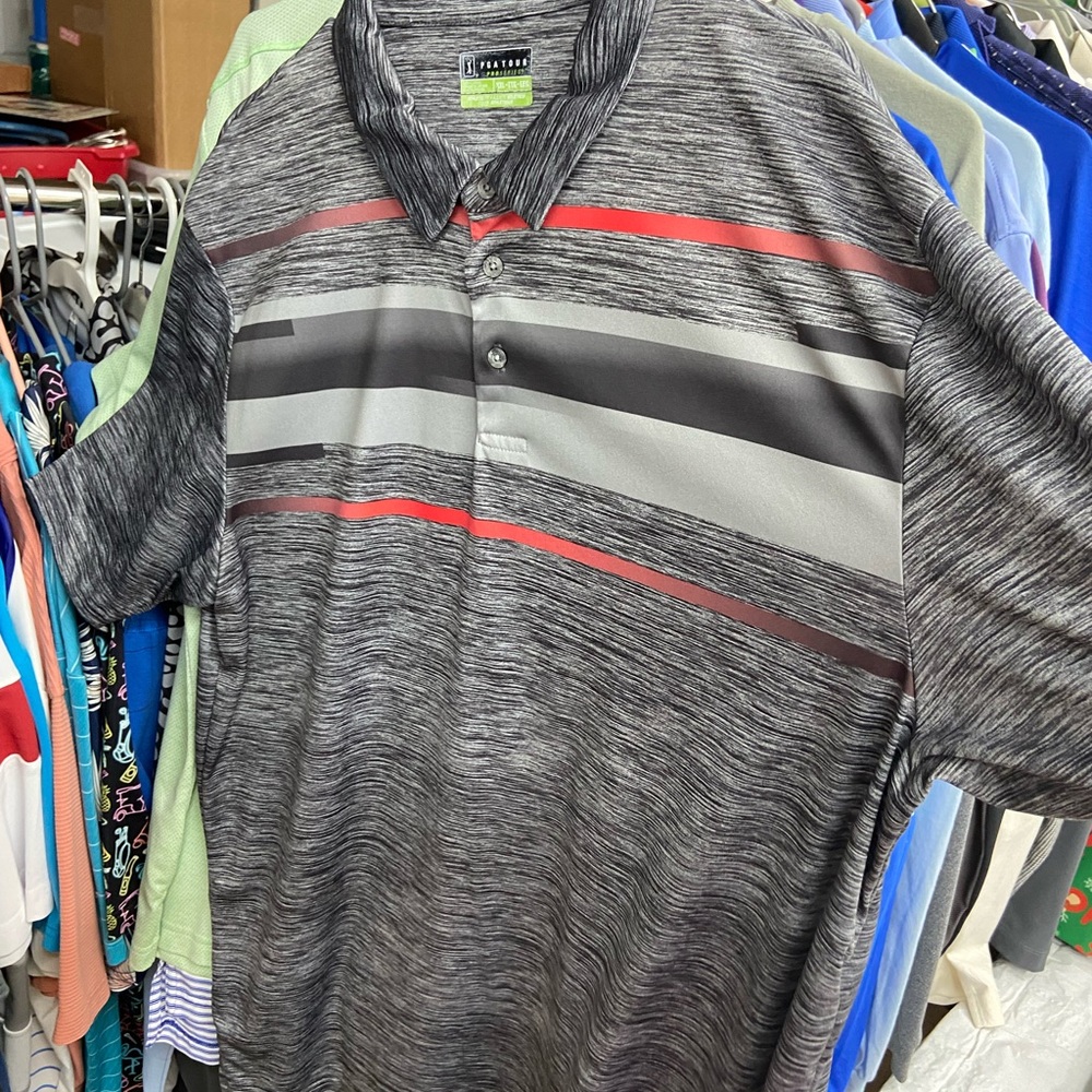 PGA Tour Men's Polo Shirt with Gray and Red Accents